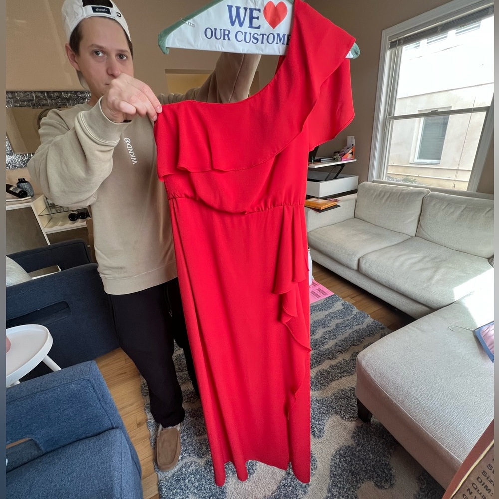 BCBG gown, one shoulder. Only worn once - dry cleaned and in perfect condition